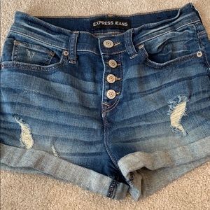 High rise button up denim shorts